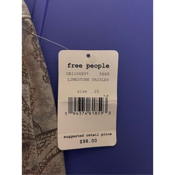 Free People limestone paisley flare legged pants size 25 C4-8 - Picture 4 of 5